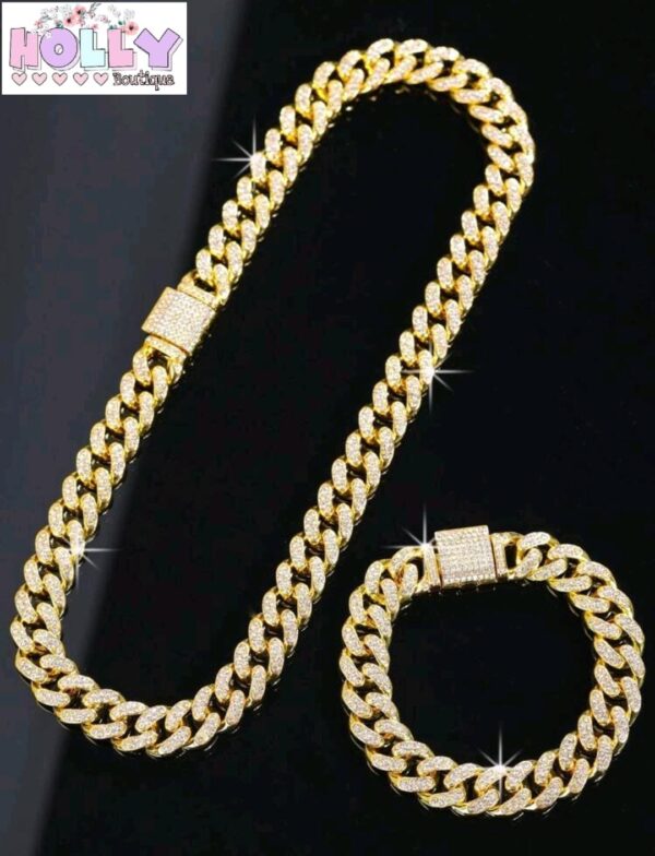 🧑‍💼 Set de Collar cubana ➕ Pulsera cubana diamantada 💕✨ - Imagen 4