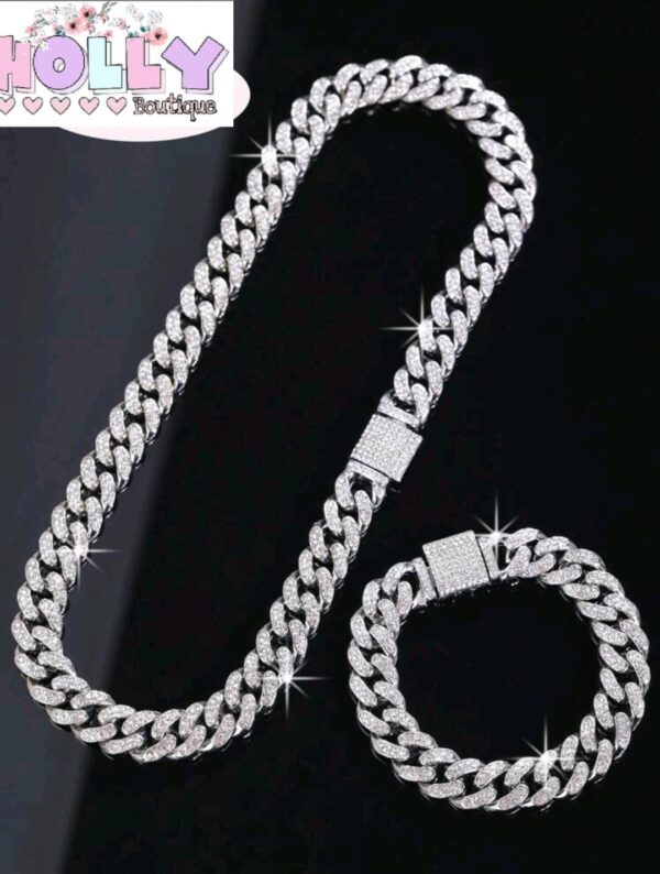 🧑‍💼 Set de Collar cubana ➕ Pulsera cubana diamantada 💕✨ - Imagen 2